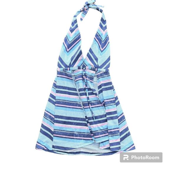 Mapale Striped High Slit Dress V-Neck Knee Length Multicolor Women's Size M NWT - Picture 2 of 6